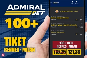 AdmiralBet 100+ tiket - Kvota 121.28 na utakmicu Rena i Milana!